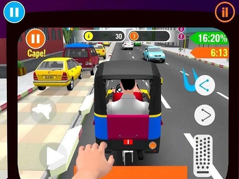 Indian Auto Ride Main Gameplay Screenshot showing an auto rickshaw in a busy Indian street