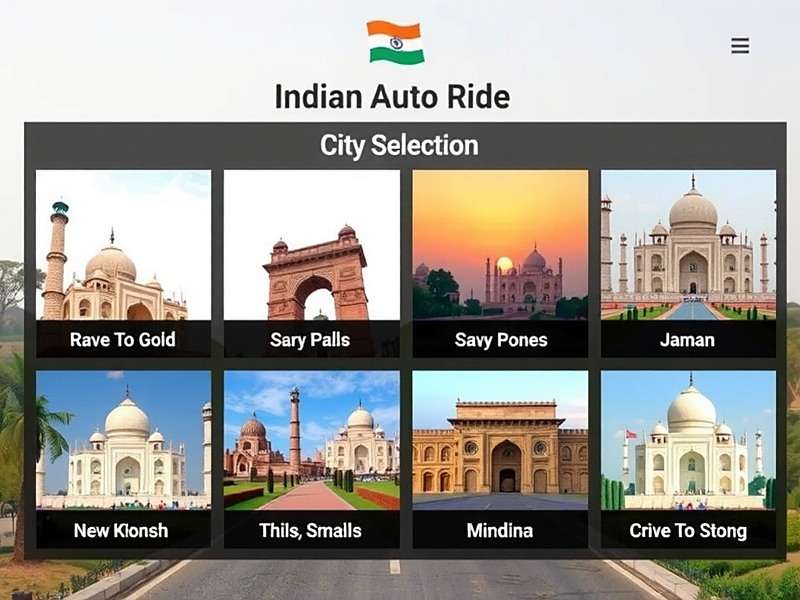 Indian Auto Ride City Selection Screen showing various Indian cities